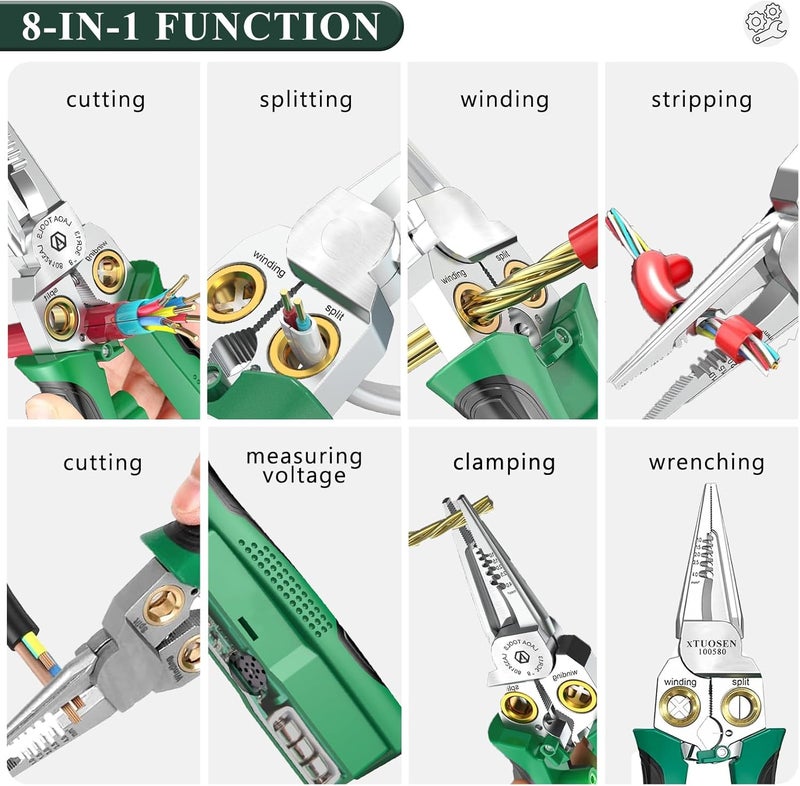 groword 8 in 1 Wire Stripper Twister with Electricity Measurement, Multi-Function Wire Stripping Pliers for Wire Stripping Crimping and Cutting，Applicable AWG18-10/6, 1.0, 1.5, 2.5, 2.0, 4.0 mm² wire - Image 2